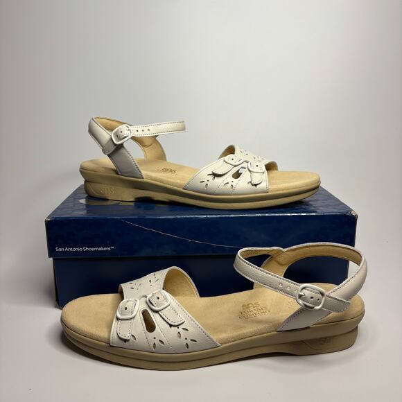 SAS Duo Strap Leather Buckle Comfort Sandal in White (Narrow) - Picture 1 of 10